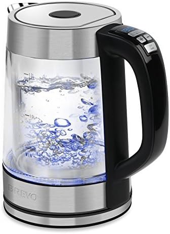 BREVO Double Wall Variable Temperature Electric Glass Kettle 1.7L 1500 Watt Fast Boiling Auto Shutoff Boil-Dry Protection for Coffee & Tea Brewing
