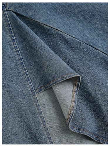 MakeMeChic Women's High Split Tube Denim Dress Sleeveless Ruffle Trim Midi A Line Dress3