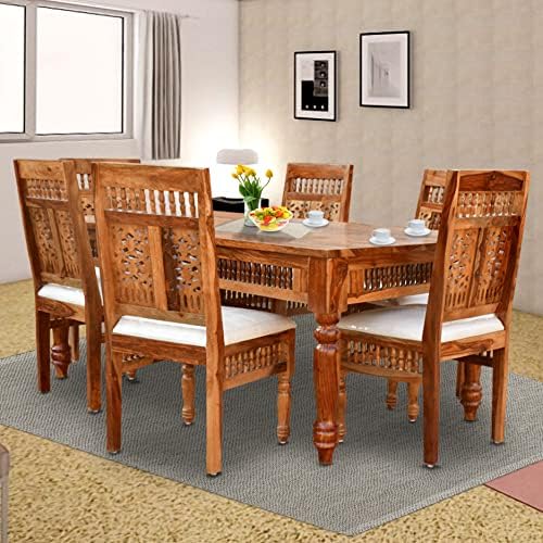 Platinum Wood Decor Solid Sheesham Wood 6 Seater Ghilli Dining Table