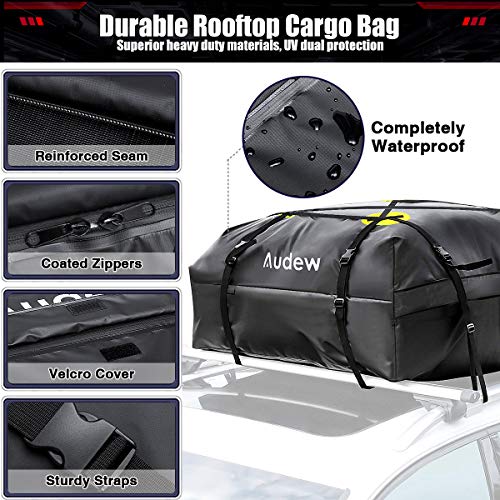Audew Roof Top Cargo Carrier, Outdoor Waterproof Rooftop Cargo Bag for All Vehicles, Travel Luggage Rack Bag for Summer Camping Road Trip (15 Cubic Feet)