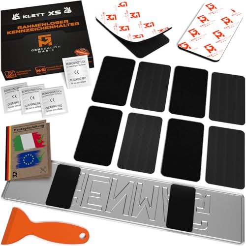 GENMAG® Porta Targa Auto Senza Cornice [Universale & Extra-Forte] Portatarga Auto Posteriore e Anteriore | Portatarga Moto | Supporto Targa Anteriore e Posteriore | Nastro Invisibile a Strappo