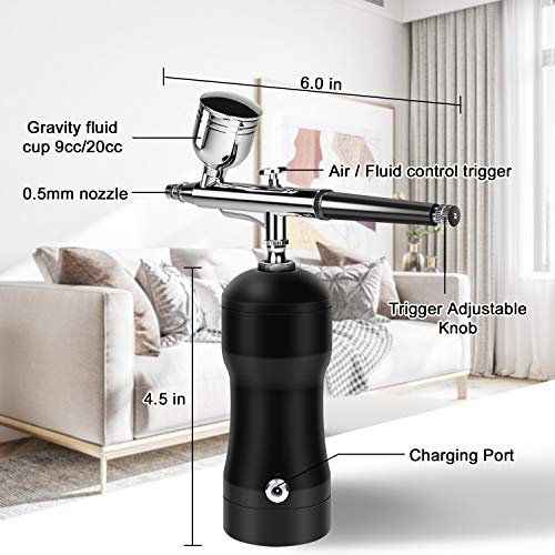 COSSCCI Upgraded Airbrush Kit, Portable Auto Mini Air Brush Gun with Compressor Kit Quiet Air Brush Painting Kits for Cake Decorating Makeup Art Nail Model Painting Tattoo Manicure (Black) - Thumbnail 3