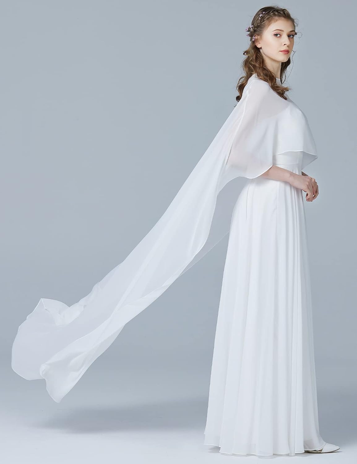BEAUTELICATE Women High Low Cape Chiffon Shawl Capelets Bridal Bridesmaid Cover Up Poncho