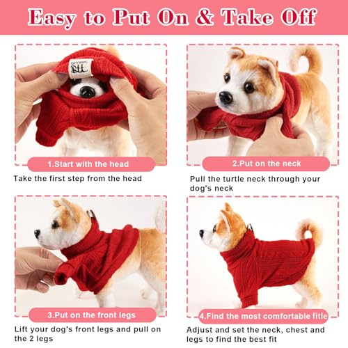 Hundepullover Stilvoller Warmer Hunde- und Katzenpullover, Weicher Rollkragen-Hundebekleidungsweste, Weiches Haustier-Winterzubehör, Geeignet für Welpen, Kleine und Mittelgroße Hunde (Rot,S) O15