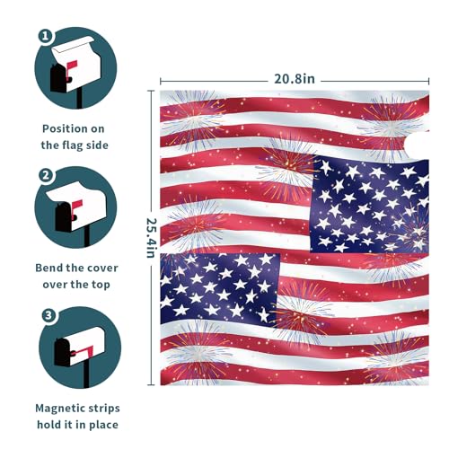 Image of 4th of July Mailbox Covers Magnetic Standard Size 21 X 25.5 Inch Patriotic American Flag Memorial Day Magnetic Mailbox Cover Wraps Post Box Cover Decoration Outdoor Garden Home Yard Outside