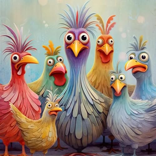 Image of MBNTJHT Chicken Stamped Cross Stitch Kits for Adults Beginners, DIY Animals Needlepoint Counted Cross Stitch Kit for Adults,Cartoon Pattern Stitch Embroidery Kit for Wall Home Decor 14X14 Inch.