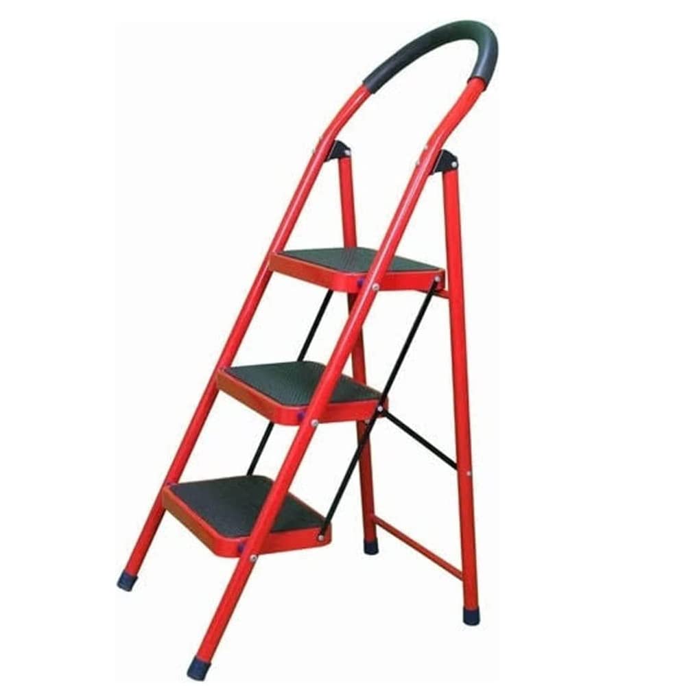 ECVV 3 Steps Platform Steel Ladder Red