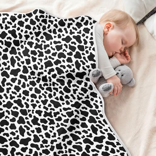 Image of Baby Swaddle Blanket for Baby Girls and Boys Soft Warm Security Bed and Play Blanket for Infant Toddler Kid Crib Bedding 30X40in Simple Cow Print Pattern