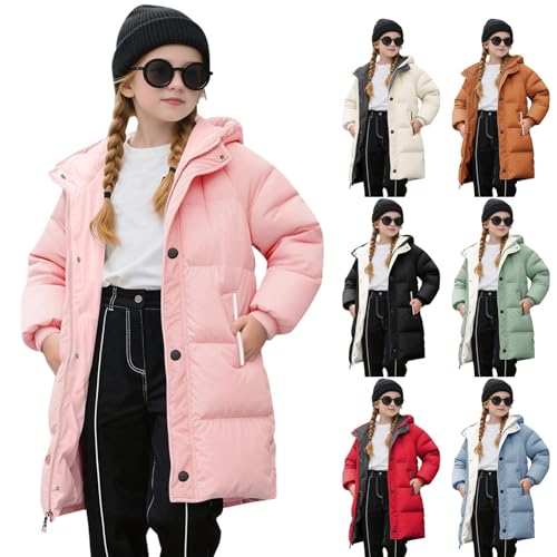 Kids Girls Winter Long Puffer Coat Padded Down Parka Coats Windproof Lightweight Zip Up Hooded Quilted Outwear