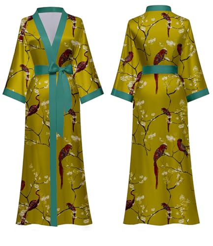 Silk Satin Robe for Women Long Japanese Kimono Robe Lightweight Soft Bathrobe Summer Luxury Dressing Gown2