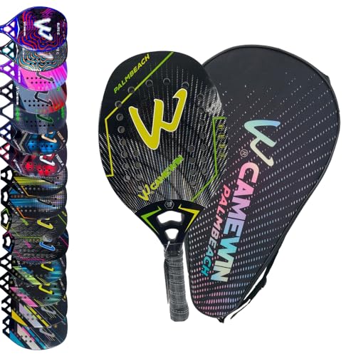 Raquete Beach Tennis Carbono 3K Profissional Com Capa Protetora Leve e Equilibrada (Palmbeach Amarela)