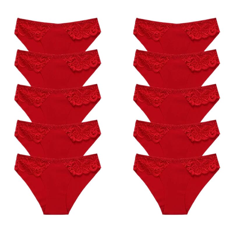 OLEETS Perizoma da Donna -10 Pezzi/Set Mutandine da Donna Sexy Pizzo Intimo Senza Cuciture Slip in Cotone Lingerie Morbida E Traspirante Perizoma Elegante