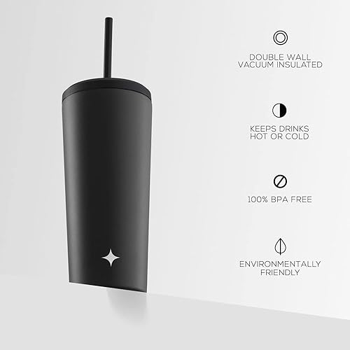 Miniatura 4 de JoyJolt Vaso de acero inoxidable con triple aislamiento de 20 onzas con tapa y popote 2 cada uno al vacío de doble pared forrado de cobre para