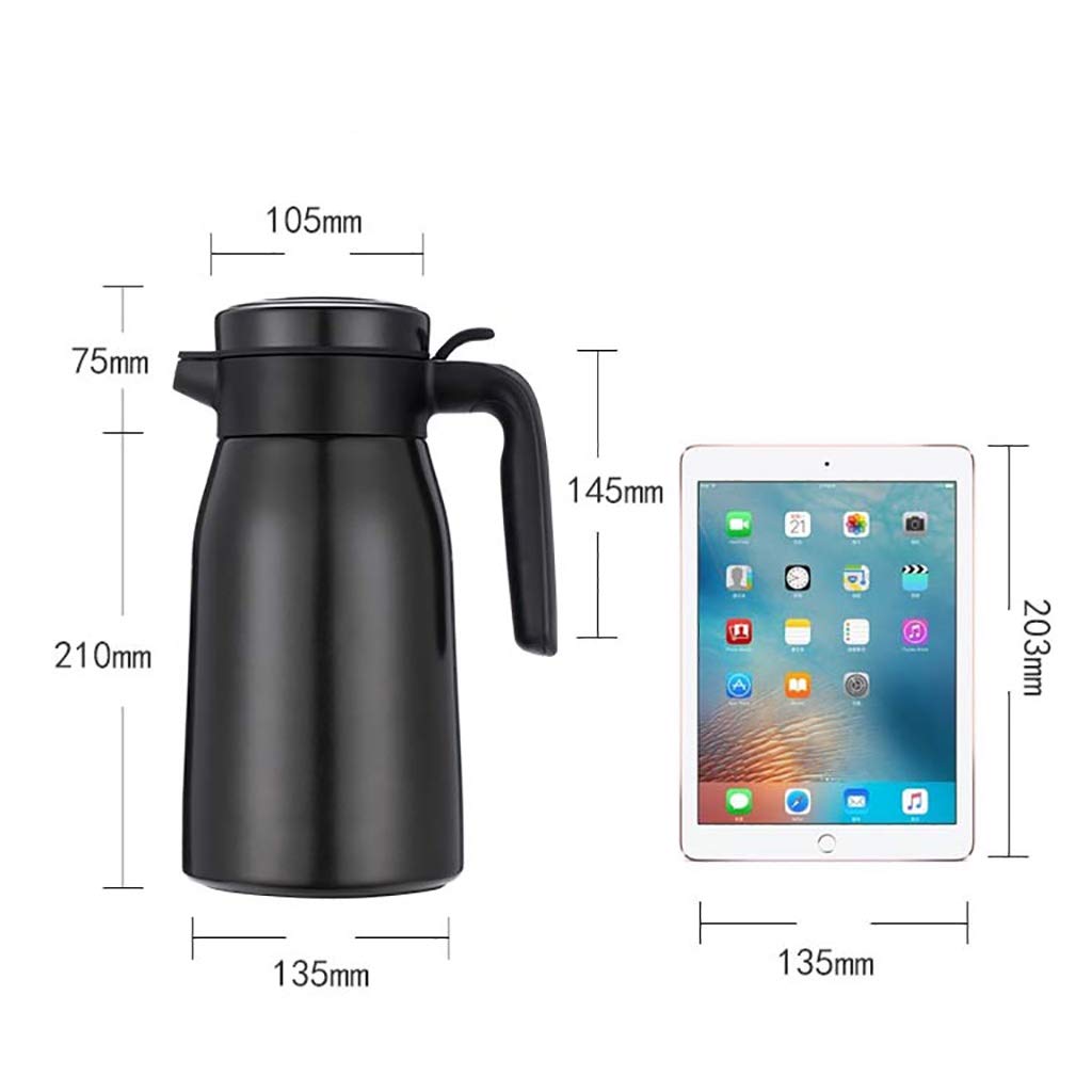 Caraffa Termica in Acciaio Inox da 2 Litri, brocca isolata sottovuoto a Doppia Parete, Display della Temperatura, fiaschetta Termica sottovuoto per caffè, tè, Bevande Calde (Color : White, Size :