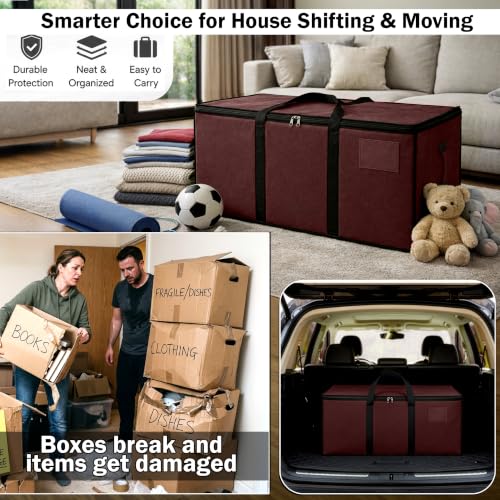 Image of Storite 2 Pack Multi-Purpose Heavy Duty Moisture Proof 81 Litres Canvas Super-Size Jumbo Underbed Storage Bag /Toys /Blankets /Stationery Paper /Clothes /Moving bags, Maroon (87x26x36cm)