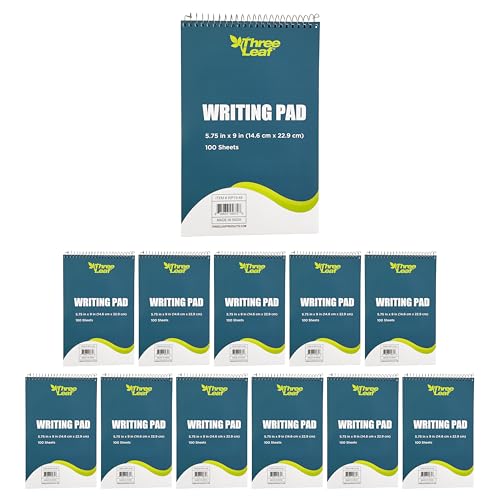 three leaf Bloco de escrita pautado, 14 x 23 cm, 100 folhas, pacote com 12, sem sangramento de tinta