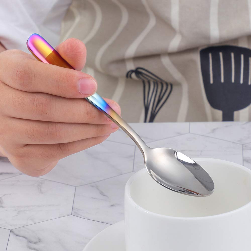 BISDARUN 8-Piece Coffee Spoon Set Stainless Steel Gradient Rainbow Teaspoon Mocha Spoon Dessert Spoon 13.5CM(5.3 Inch) - Image 4