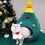 Cat House, Christmas Decor Doggy House with Bed Cushion-Pet Indoor Pet Cat and Puppy Bed (Green)