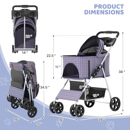 Image of Magshion 3-in-1 Foldable Pet Stroller for Small to Medium Dogs and Cats | Dog Travel Jogger with Detachable Carrier, Cup Holder & Storage Basket, For Small /Medium Dogs & Cats Up to 33 lbs