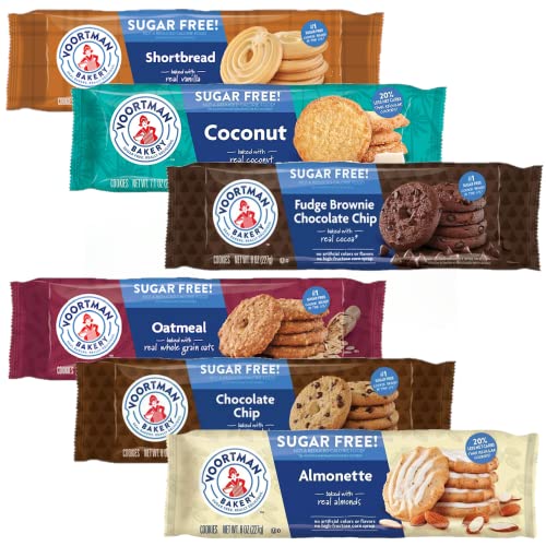 Sugar Free Cookies By Voortman | 6 Unique Flavors | Chocolate Chip, Fudge Brownie, Shortbread, Pecan Chocolate Chip, Oatmeal And Iced Almonette #TOP2