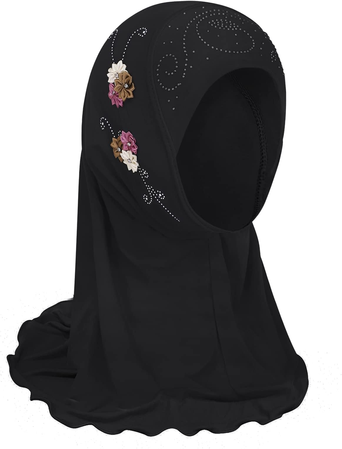 GREUS Girls Hijab Scarf Kids Muslim Headscarf Flower Islamic Arab Head Scarf Wrap One Piece Instant Hijabs for 2-6Y