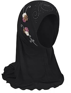 FakeFace Mädchen Kopftuch Kinder Muslimischer Hijab Kleines Mädchen Moslem Schal mit Blumen Arabien Islamische Kopfkappe K...