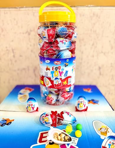 Image of Okay Egg TOY Chocolate Candy, Surprise Eggs with Toy Inside, Bulk Jar, 60 Count, Kids Snack|Pack of 2