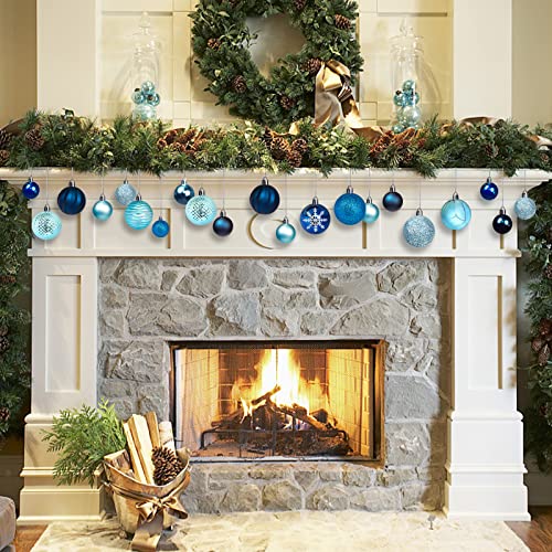 Loveinusa Christmas Ball Ornament Set, 100Pcs Shatterproof Christmas Tree Balls Assorted Blue Christmas Baubles Glitter Hanging Decorations For Xmas Tree Wreath Christmas Party #TOP5