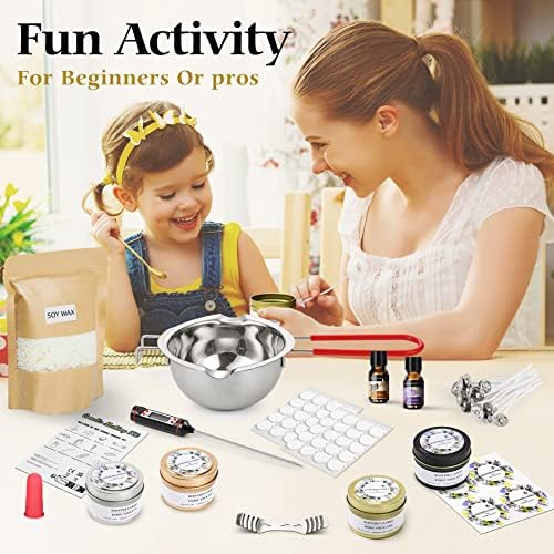 Popolic Candle Making Kit - Scented Soy Candle Beginners DIY Starter Set - Supplies Candle Craft Gift Set with Soy Wax Tins-Random Pattern Fragance Oil Dyes Wicks Silicone Mold Pot