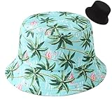 DIYDECAL Coconut Tree Print Bucket Hat,Beach Sun Hat Fisherman Hats for Mens Womens Light Green
