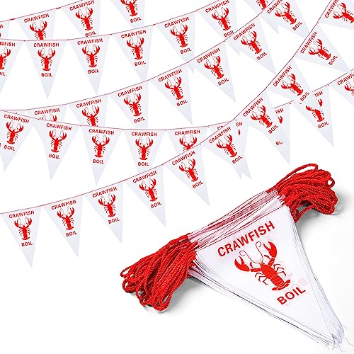 Chuangdi 69 ft Crawfish Boil Party Decorations Crawfish Banner Decorations Red Lobster Boil Pennant Flags Hanging Banner for Birthday Lobster Mardi Gras Summer Party Supplies
