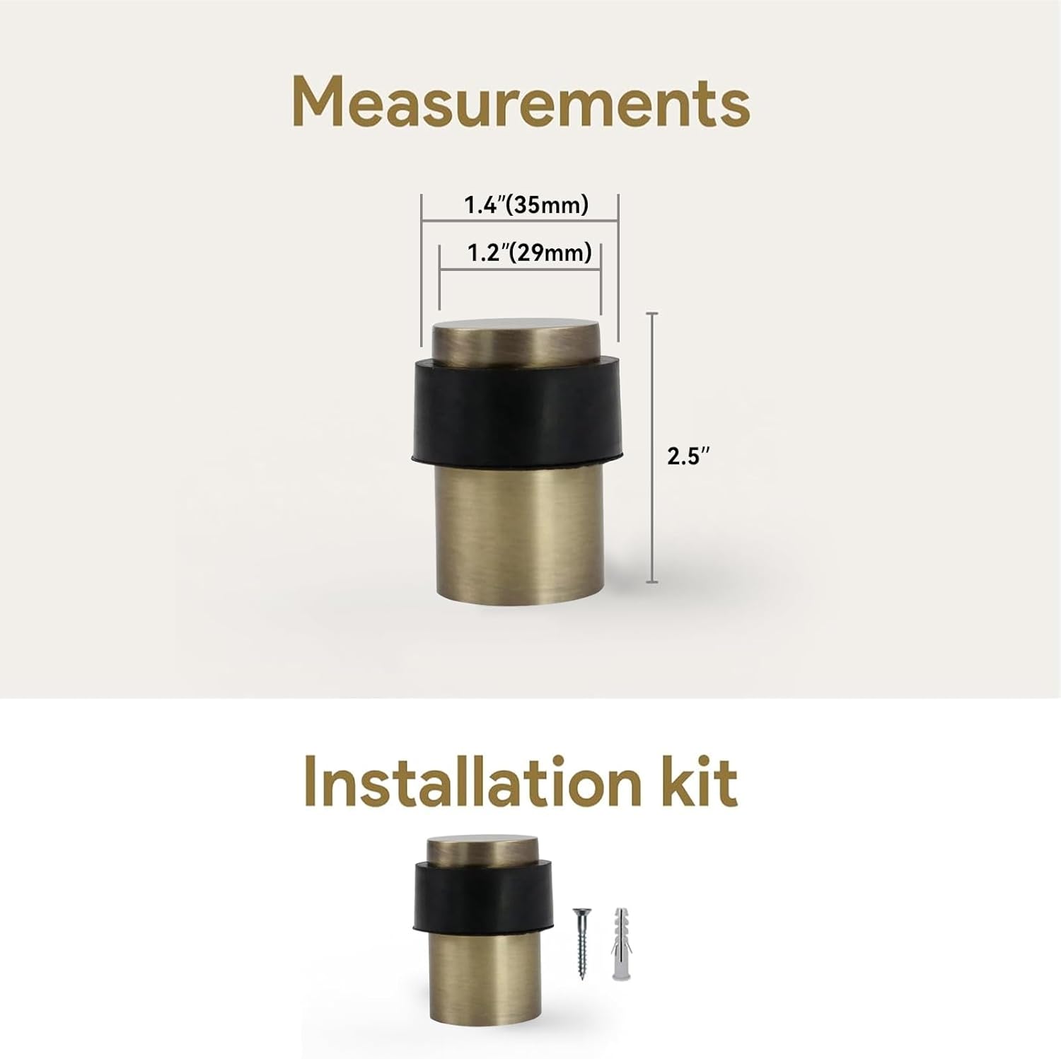 KHTUMEWARE 4 Pack 2-1/2 in Floor Door Stopper,Antique Bronze Brushed Door Stop,Wall Protector Commercial Door Bumper Wedge Decorative Cylindrical Install Door stoppers on the Floor