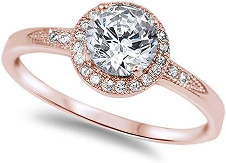 1.25ct Halo Set Solitaire Cubic Zirconia & Simulated Gemstone Promise Engagement Ring .925 Sterling Silver Ring Sizes 3-12 Colors