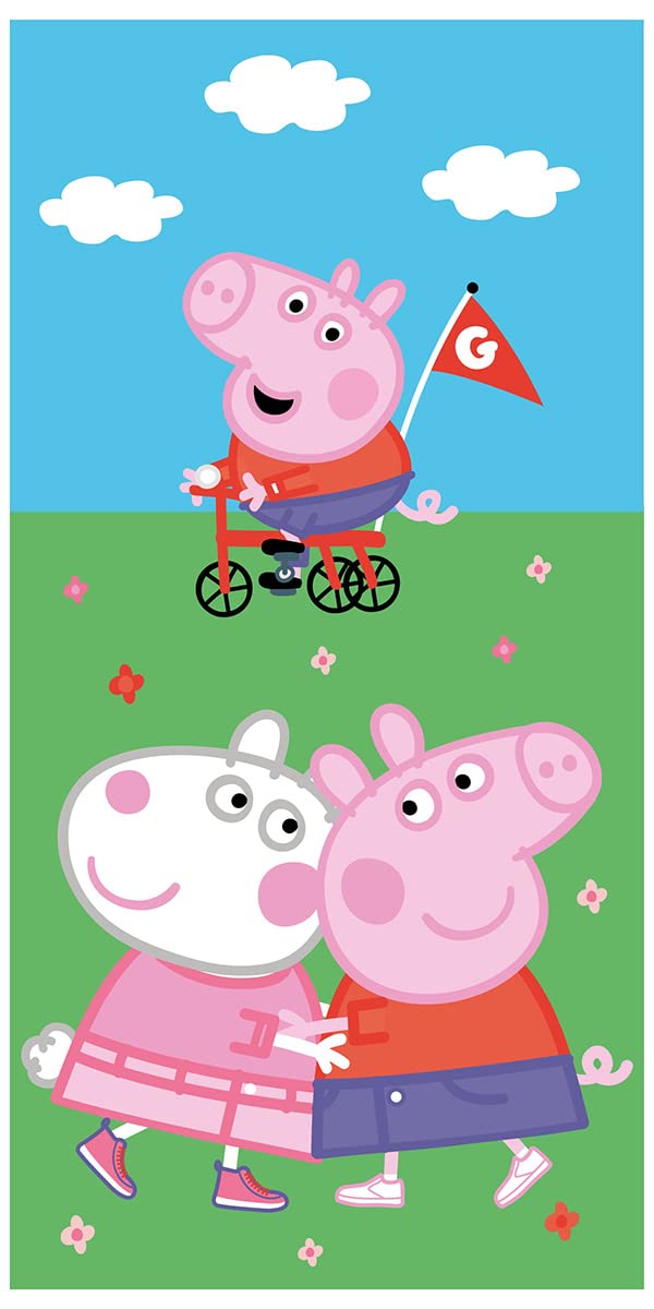Jerry Fabrics Peppa Pig, George and Suzy Sheep Childrens Beach Towel 70 x 140 cm, 100 Percent Cotton, Colourful