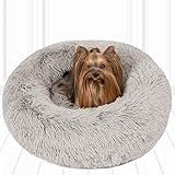 Friends Forever Coco Cat Bed, Faux Fur Dog Beds for Medium Small Dogs - Self Warming Indoor Round Pillow Cuddler, Small, Grey