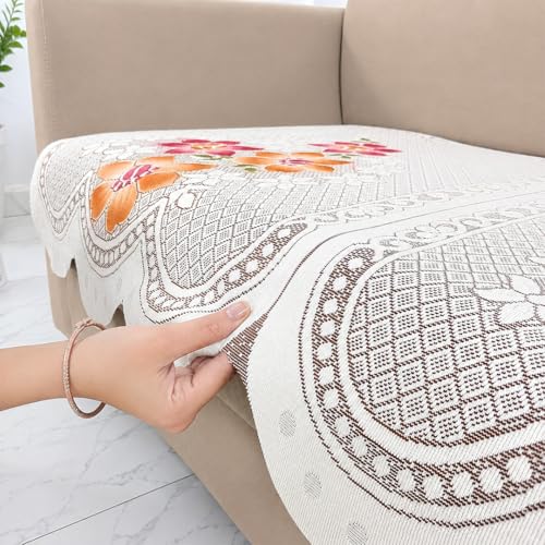 Image of Homerz Premium 'Surya Series' Sofa Cover | Stylish Sofa Protector | Net Fabric | Anti-Stain & Washable Slip Cover Exact Size Antislip (Exclusive Rust, 5 (3+2) Seater, Only Seat Cover)