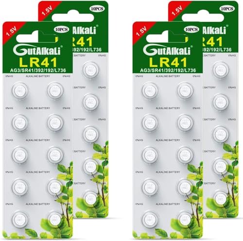 GutAlkaLi 40 Stück AG3 LR41 1.5V Alkaline Knopfzelle Batterien Ohne Quecksilber Knopfzellen