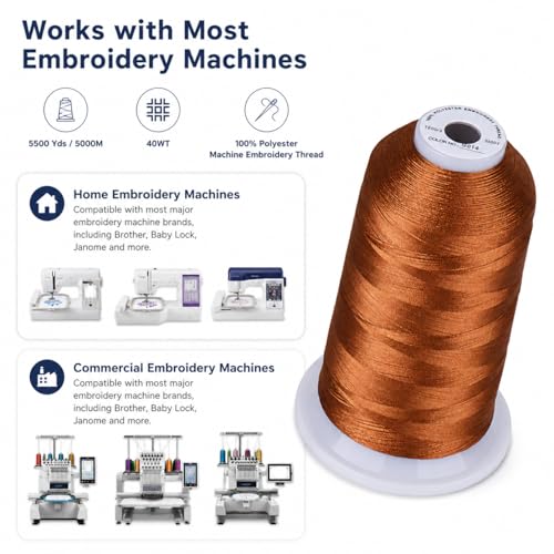 Image of Simthread 5000M 40WT Polyester Embroidery Thread, Tawny Brown S014 | 5000M 40WT polyester thread feeds smoothly for machine embroidery, monograms, logos, patches and quilting.