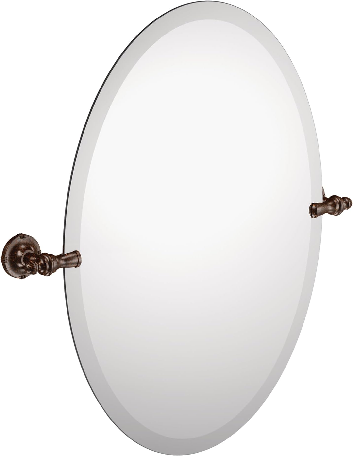 Gilcrest Oil Rubbed Bronze 26-Inch x 23-Inch Frameless Pivoting Mirror, Oval Tilting Mirror for Bathroom Vanity, DN0892ORB