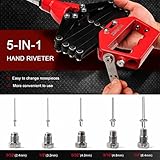 HAUTMEC 5-in-1 Heavy Duty Pop Rivet Gun Kit with 150Pcs Aluminum Rivets - Labor Saving Press-Type Tool with 4-Fold Lever for Metal, Automotive & Construction (3/32" to 1/4") HT0436-HR - Image 4