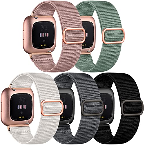 Daqin Elastic Sport Nylon Band Compatible With Fitbit Versa 2 Watch Bands Women Men, 5 Pack Adjustable Stretchy Solo Loop Wristband For Versa/Versa Lite/Se/Fitbit Versa 2 Bands Women Of Smartwatch #TOP8