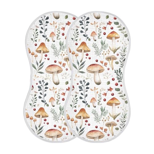 xigua Watercolor Forest Mushrooms Baby Burp Cloths for Newborn Boys and Girls 2 Pack, Soft & Absorbent Cotton Baby Burp Cloth, Baby Washcloths, Newborn Towel, Burp Rags2