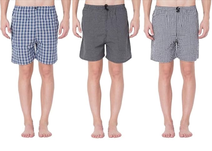 Men's Checkered Boxer Shorts, Multicolour, Cotton, Elastic Waistband, Pack of 3-image-48