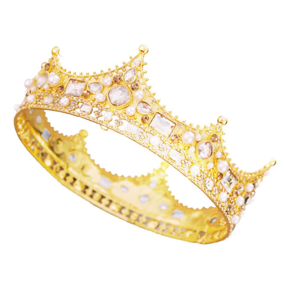 Tiara de novia de aleación dorada con perlas y pedrería fina