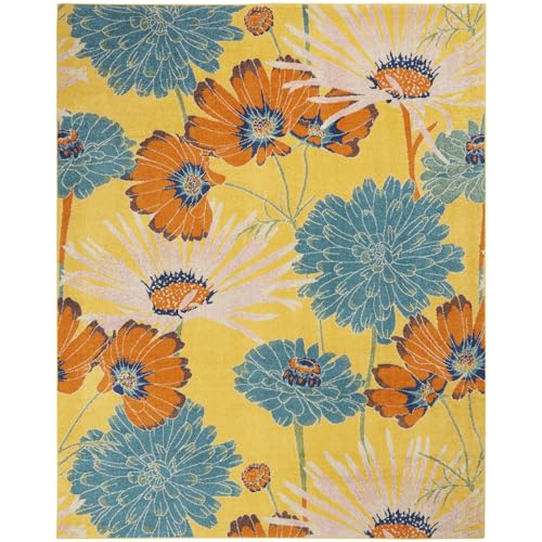 Nourison Allur Yellow Multicolor 7'10" x 9'10" Area Rug, Modern, Floral, Bed Room, Living Room, Dining Room, Kitchen, Easy Cleaning, Non Shedding, (8' x 10')