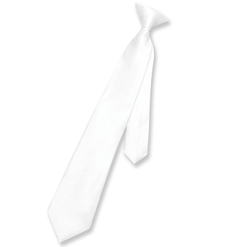 Vesuvio Napoli Boy's CLIP-ON NeckTie Solid WHITE Color Youth Neck Tie
