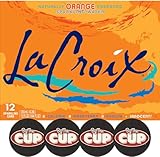 LaCroix Orange Sparkling Water, 12 oz Can (Pack of 12) with By The Cup Coasters