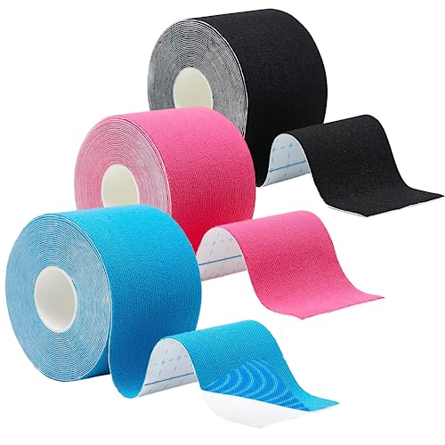 DADAPANGHU Tape Kinesiologico, Kinesio Tape, Taping Kinesiologico, Impermeabile ed Elastico Nastro Kinesiologico, Kinesio Taping 3 rotolo, 5m x 5cm, per il Ginocchio, Articolazioni, Supporto Muscolare
