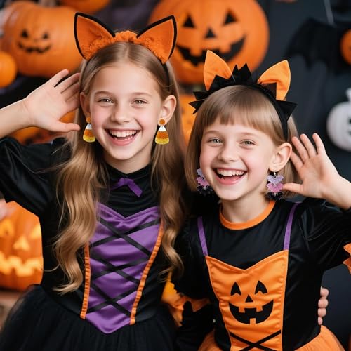 Y1tvei Halloween Glitter Acrylic Earrings - 9 Pairs Pumpkin Wreath Witch Hat Black Boots Bat White Ghosts Charm Earring Sparkly Drop Dangle Stud Ear Decor Jewelry Accessory Supplies for Women Party 5