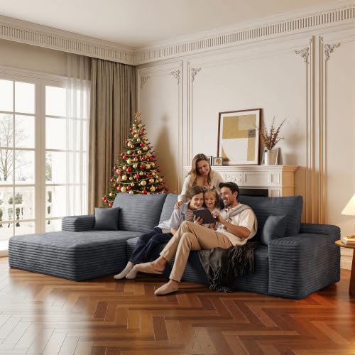 Image of Boneless Couch, Modular Sectional Couches for Living Room, U-Shaped Cloud Couch Sofa with Deep Seat, Fluffy Corduroy Upholstered Corner Sofa